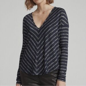 Rag & Bone Navy and Gray Striped Hudson Vee V-Neck Long Sleeve Blouse | size XS